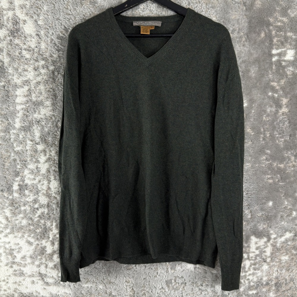 Empoli Size L Cashmere V-Neck Luxury Pullover Sweater Dark Green Long Sleeve Men